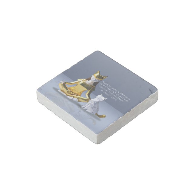 Origami Gold Foil Yoga Meditating Catwoman and Cat Stone Magnet (Angled)