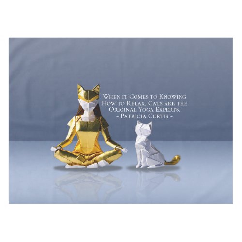 Origami Gold Foil Yoga Meditating Catwoman and Cat Tablecloth