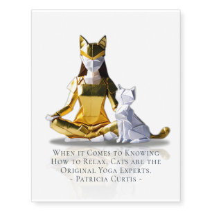 Origami Gold Foil Yoga Meditating Catwoman and Cat Temporary Tattoos