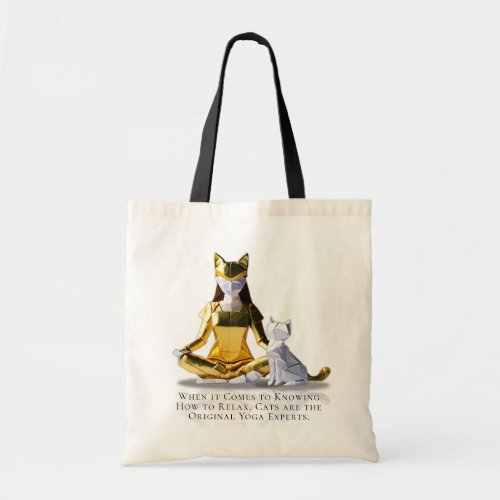 Origami Gold Foil Yoga Meditating Catwoman and Cat Tote Bag