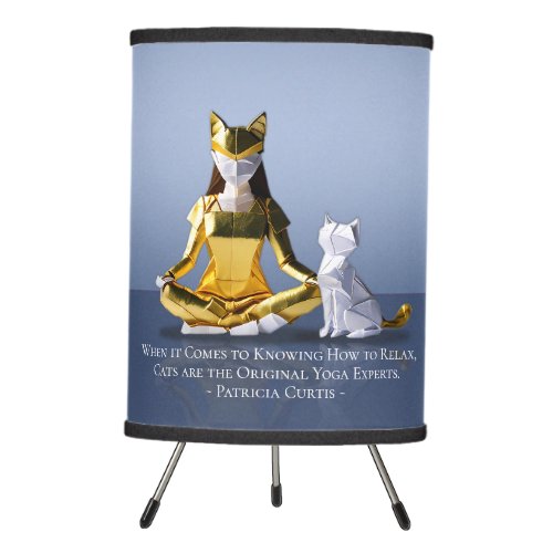Origami Gold Foil Yoga Meditating Catwoman and Cat Tripod Lamp