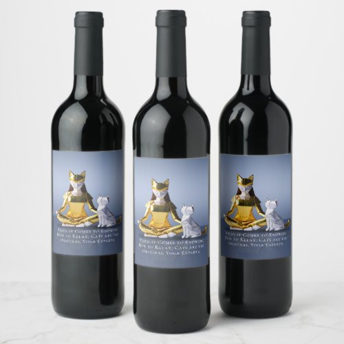 Origami Gold Foil Yoga Meditating Catwoman and Cat Wine Label