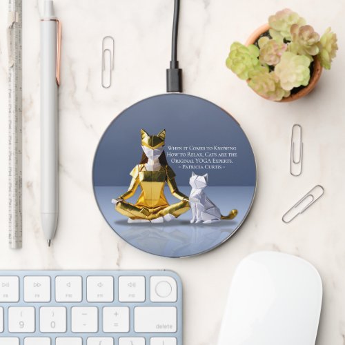 Origami Gold Foil Yoga Meditating Catwoman and Cat Wireless Charger