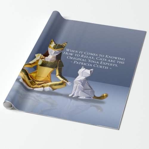 Origami Gold Foil Yoga Meditating Catwoman and Cat Wrapping Paper