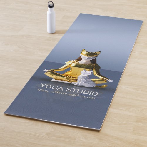 Origami Gold Foil Yoga Meditating Catwoman and Cat Yoga Mat