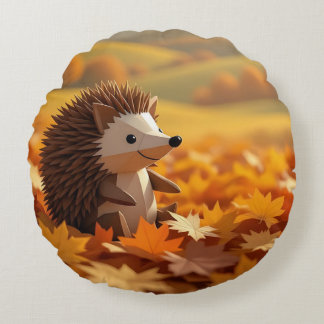 Origami Hedgehog Autumn Themed  Round Pillow