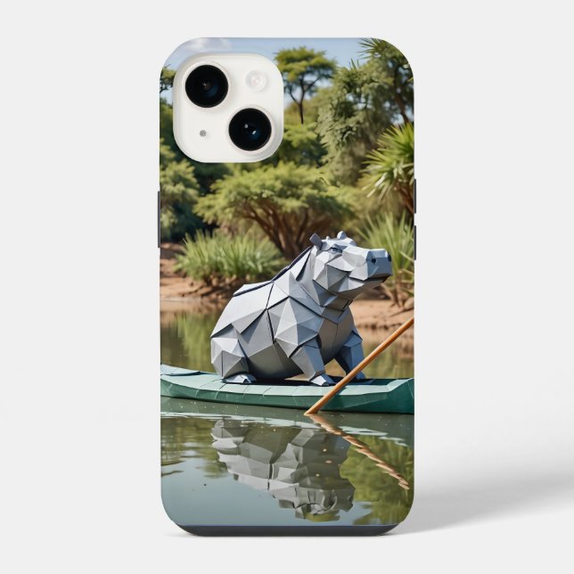 Origami Hippo in a canoe  iPhone Case (Back)