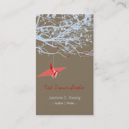 Origami Japanese Red Paper Cranes Silhouette Tree Business Card