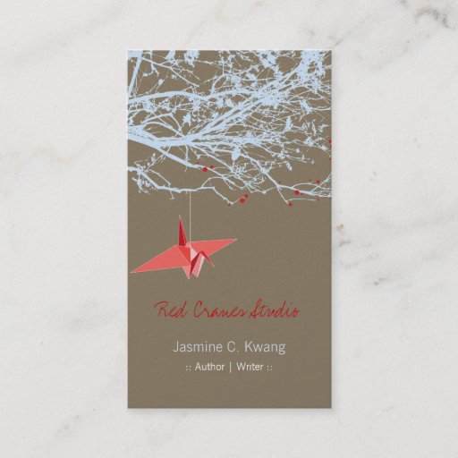 Customizable Origami Japanese Red Paper Cranes Silhouette Tree Business Card Template