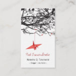Origami Japanese Red Paper Cranes Silhouette Tree Business Card