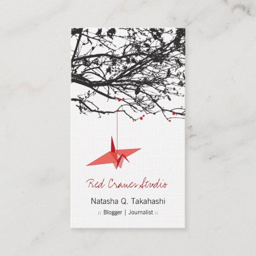 Customizable Origami Japanese Red Paper Cranes Silhouette Tree Business Card Templates