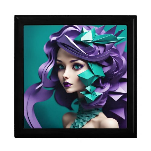 Origami Mermaid Purple  Green Hair Keepsake Box