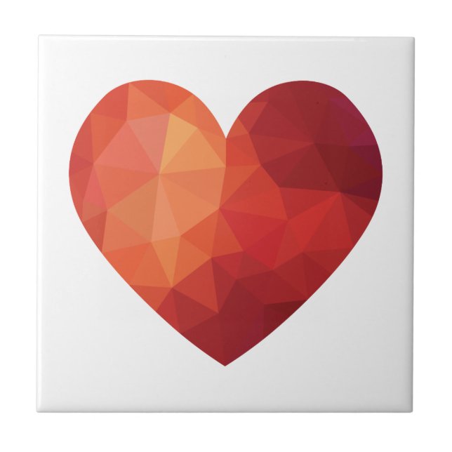 Origami modern 3d red heart ceramic tile (Front)