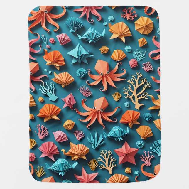 Origami octopuses and sea life  baby blanket (Front)