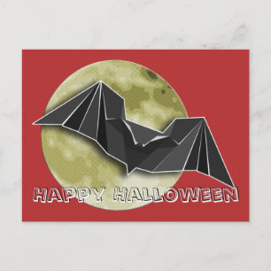 Origami Paper Bat with Full Blue/Yellow/Brown Moon Postcard