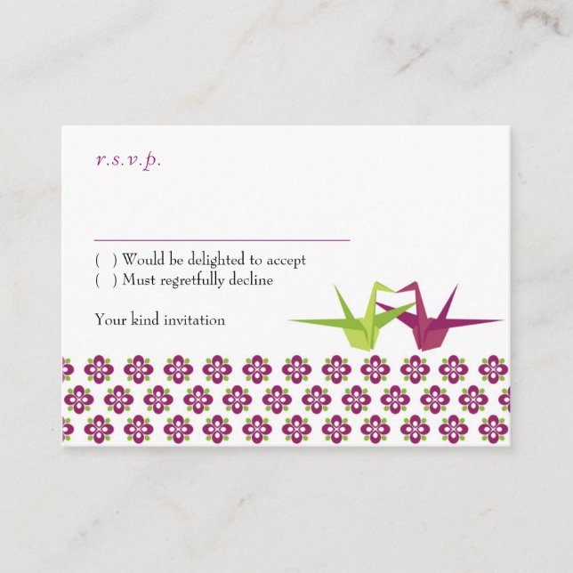 Origami Paper Crane Wedding Enclosure Card (Front)