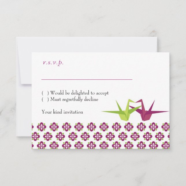 Origami Paper Crane Wedding RSVP Card (Front)