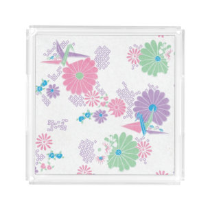 Origami Paper Cranes and Flowers Acrylic Tray