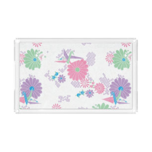 Origami Paper Cranes and Flowers Acrylic Tray
