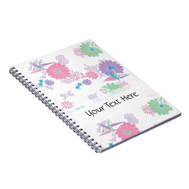 Origami Paper Cranes and Flowers Custom Notebook