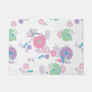 Origami Paper Cranes and Flowers Doormat