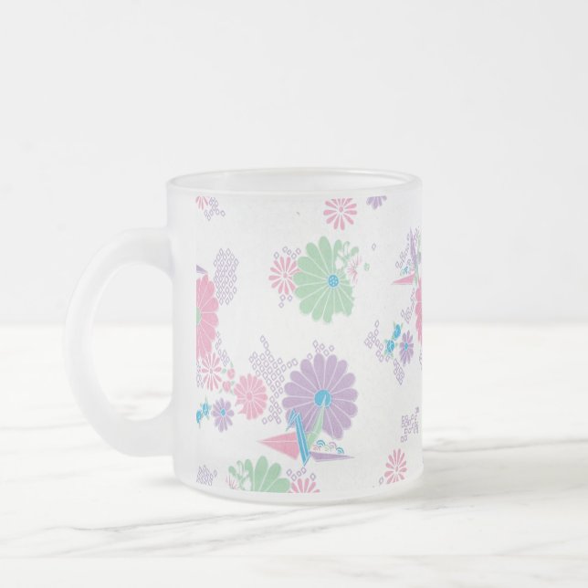Origami Paper Cranes and Flowers Frosted Mug (Left)