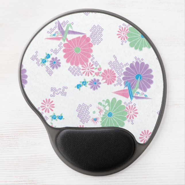 Origami Paper Cranes and Flowers Gel Mouse Pad (Front)
