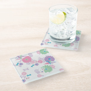 Origami Paper Cranes and Flowers Glass Coaster