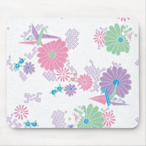 Origami Paper Cranes and Flowers Mouse Pad