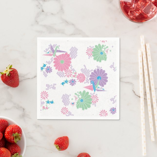 Origami Paper Cranes and Flowers Paper Napkins (Insitu)