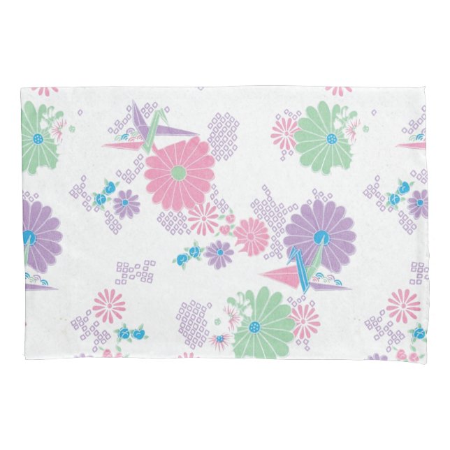 Origami Paper Cranes and Flowers Pillowcase (Front)
