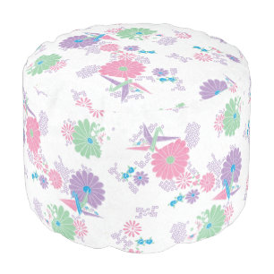 Origami Paper Cranes and Flowers Pouf