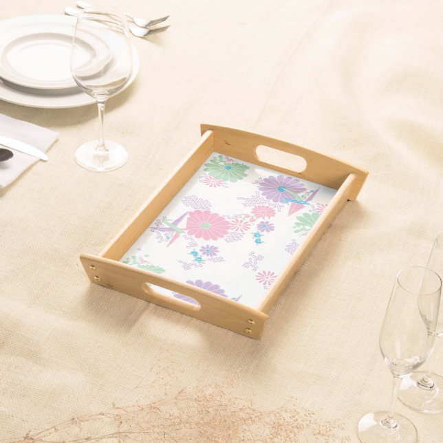 Origami Paper Cranes and Flowers Serving Tray (Front)