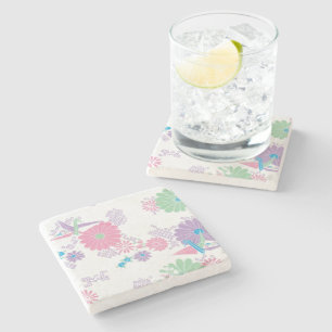 Origami Paper Cranes and Flowers Stone Coaster