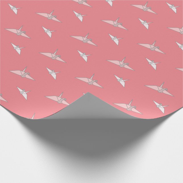 Origami Paper Cranes Salmon Pink Wrapping Paper (Corner)