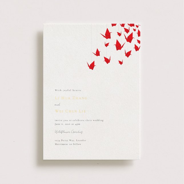 Origami Paper Cranes Wedding Foil Invitation (Creator Uploaded)