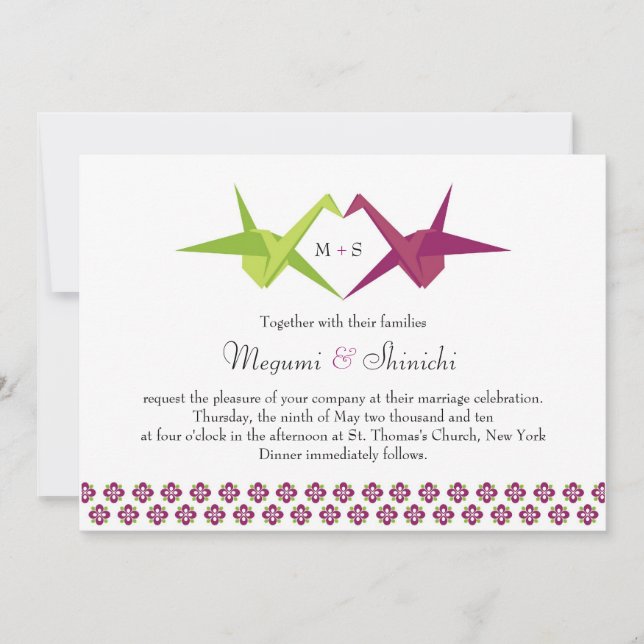 Origami Paper Cranes Wedding Invitation (Front)