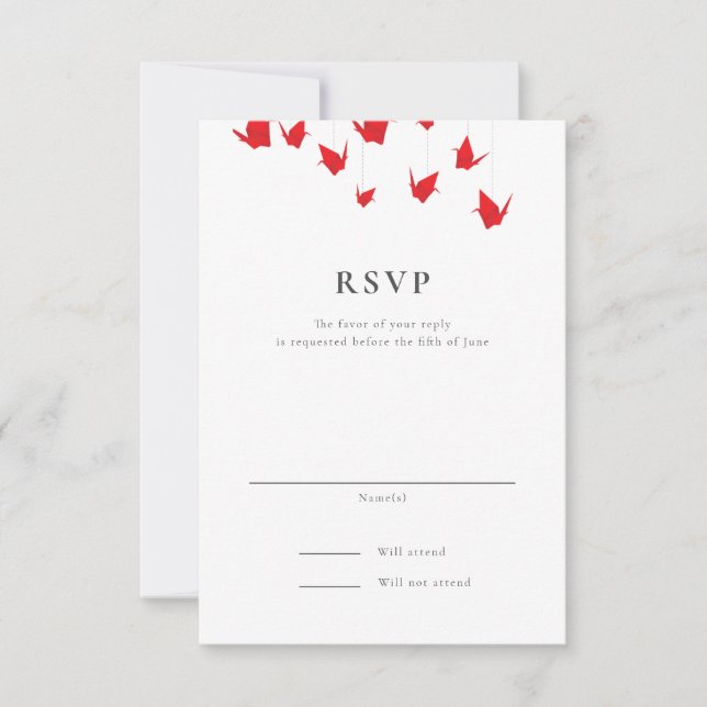 Origami Paper Cranes Wedding RSVP (Front)
