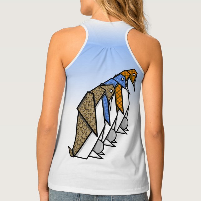 Origami Paper Folding Patterend Penguins Tank Top (Back)