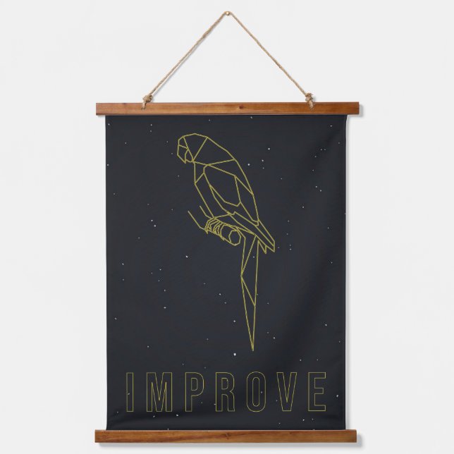 Origami parrot affirmation poster. improve  hanging tapestry (Front)