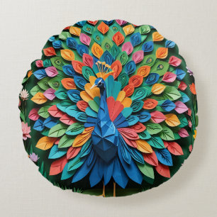 Origami Peacock Round Pillow