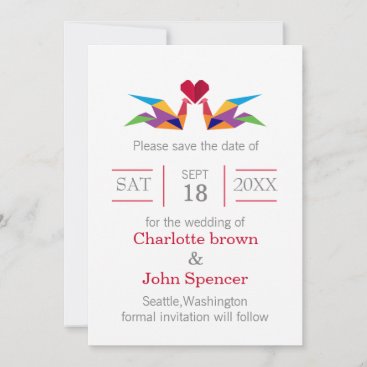 origami rainbow cranes save the date