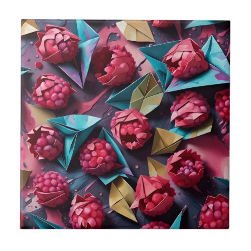 Origami Raspberry Acrylic Pink Pattern Ceramic Tile