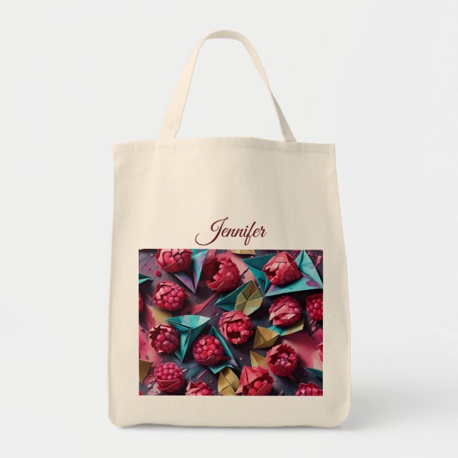 Origami Raspberry Acrylic Pink Personalized Tote Bag (Front)