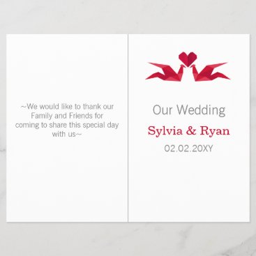 origami red cranes bi fold Wedding program