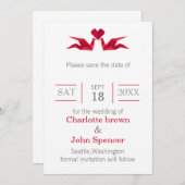 origami red cranes save the date (Front/Back)