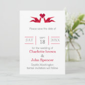 origami red cranes save the date (Standing Front)