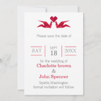 origami red cranes save the date