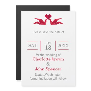 origami red cranes save the date magnetic invitation