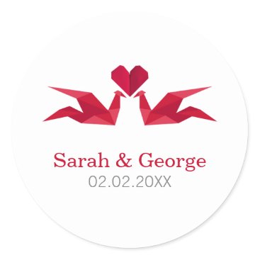 origami red cranes Wedding favors stickers